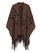 Logo & Belting-Motif Jacquard Ruana Tops Knitwear Ponchos Brown Lauren...