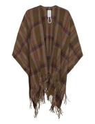 Plaid Faux-Leather-Trim Ruana Tops Knitwear Ponchos Brown Lauren Ralph...