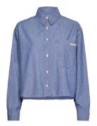 Cropped Dad Chambray Shirt Tops Shirts Denim Shirts Blue Calvin Klein ...