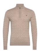 Merino Cable John Zip Designers Knitwear Half Zip Jumpers Beige Morris