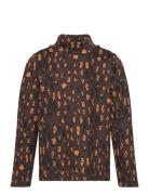 Leopard Aop Brushed Ls Tee Tops T-shirts Turtleneck Brown Mini Rodini