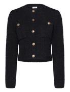 Button Knitted Jacket Blazers BouclÉ Blazers Black Bubbleroom