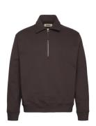 Wbtom Zip Polo Tops Knitwear Half Zip Jumpers Brown Woodbird