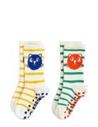 Cats Stripe 2-Pack Anti-Slip Socks Strømper Non-slip Cream Mini Rodini