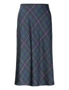 Plaid Satin Charmeuse Midi Skirt Skirts Knee-length & Midi Skirts Navy...