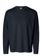 Slhlooseoscar Ls O-Neck Tee Noos Tops T-Langærmet Skjorte Navy Selecte...