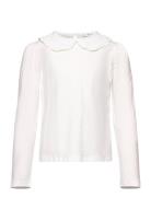 Babydoll-Neck T-Shirt Tops T-shirts Long-sleeved T-Skjorte White Mango