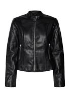 Zipped Biker Jacket Læderjakke Skindjakke Black Mango