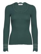 Rwbenita Ls O-Neck Lace T-Shirt Tops T-shirts & Tops Long-sleeved Gree...