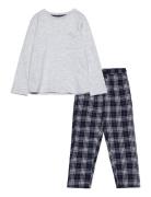 Checked Cotton Pyjamas Pyjamassæt Grey Mango