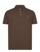 Custom Slim Fit Stretch Mesh Polo Shirt Tops Polos Short-sleeved Brown...