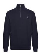 Cotton Textured Half Zip Tops Knitwear Half Zip Jumpers Navy GANT