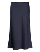 Satin Charmeuse Midi Skirt Knælang Nederdel Navy Lauren Ralph Lauren