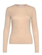 Long-Sleeved Fitted T-Shirt Tops T-shirts & Tops Long-sleeved Beige Ma...