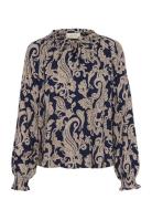 Crlucy Blouse Tops Blouses Long-sleeved Navy Cream