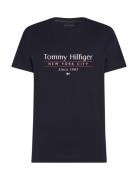 Hilfiger Center Stack Tee Tops T-Kortærmet Skjorte Navy Tommy Hilfiger