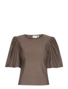 Rifagz Balloon Blouse Tops Blouses Short-sleeved Brown Gestuz