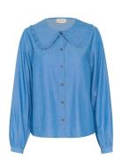 Crkami Shirt Tops Shirts Long-sleeved Blue Cream