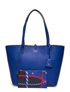 Faux-Leather Large Reversible Tote Bag Shopper Taske Blue Lauren Ralph...