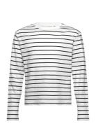 100% Cotton Striped T-Shirt Tops T-shirts Long-sleeved T-Skjorte White...