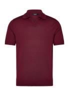 Duchie Designers Knitwear Short Sleeve Knitted Polos Burgundy Reiss