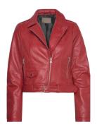 Helen Leather Biker Jacket Læderjakke Skindjakke Red Jofama