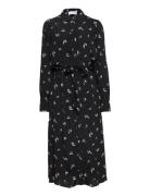 Slfwalda Ls Aop Midi Dress Knælang Kjole Black Selected Femme