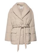 Quilted Puffer Jacket With Belt Foret Jakke Beige Esprit Casual