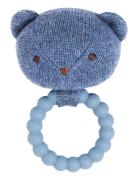 Rattle, Bear Face On Silic Ring, Blue Toys Baby Toys Rattles Blue Smal...