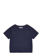 Pocket Cotton T-Shirt Tops T-Kortærmet Skjorte Navy Mango