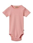 Rib Body S/S Lace Elisa Bodies Short-sleeved Pink Wheat