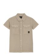 Shirt Short Sleeve Linen Look Tops Shirts Short-sleeved Shirts Beige I...
