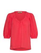 Mmtaissa Linen Blouse Tops Blouses Short-sleeved Red MOS MOSH