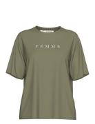 Slfvilja Ss Printed Tee W Tops T-shirts & Tops Short-sleeved Khaki Gre...