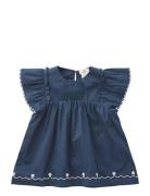 Poplin Emb. Blouse W. Frill Sleeves Tops Blouses & Tunics Navy Copenha...