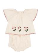 Seersucker Baby Set W. Embroidery Sets Sets With Short-sleeved T-shirt...