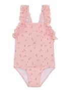 Swimsuit W. Frills, Aop Badedragt Badetøj Pink Color Kids