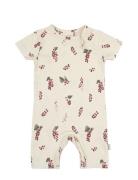 Jumpsuit S/S Printed Bodysuits Short-sleeved Cream Petit Piao
