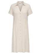 Carsiesta Ss But Long Linen Bl Dress Knælang Kjole Cream ONLY Carmakom...
