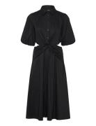 Cotton-Blend Bubble-Sleeve Shirtdress Knælang Kjole Black Lauren Ralph...