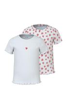Nmfvemma 2P Aop Ss Slim Top Tops T-Kortærmet Skjorte White Name It