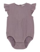 Romper Ss Woven Bodysuits Short-sleeved Purple Fixoni