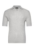Kansas Designers Knitwear Short Sleeve Knitted Polos Grey Reiss