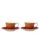 Silk Road Demi Cup & Saucer Red 2-Psc Home Tableware Cups & Mugs Tea C...