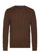 Cable-Knit Cotton Sweater Designers Knitwear Round Necks Brown Polo Ra...