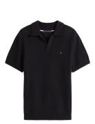 Knitted Textured Polo Tops Polos Short-sleeved Black Tommy Hilfiger