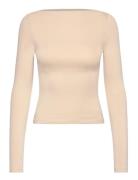 Cotton Boat Neck T-Shirt Tops T-shirts & Tops Long-sleeved Cream Mango