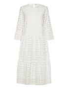 Broderie Anglaise Round Neck Dress Knælang Kjole White Bubbleroom