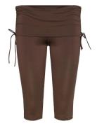 Ruched Low Rise Capri Leggings Bottoms Trousers Capri Trousers Brown M...