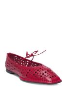 Sway Slit Black Leather Ballet Flats Ballerinasko Ballerinaer Red ALOH...